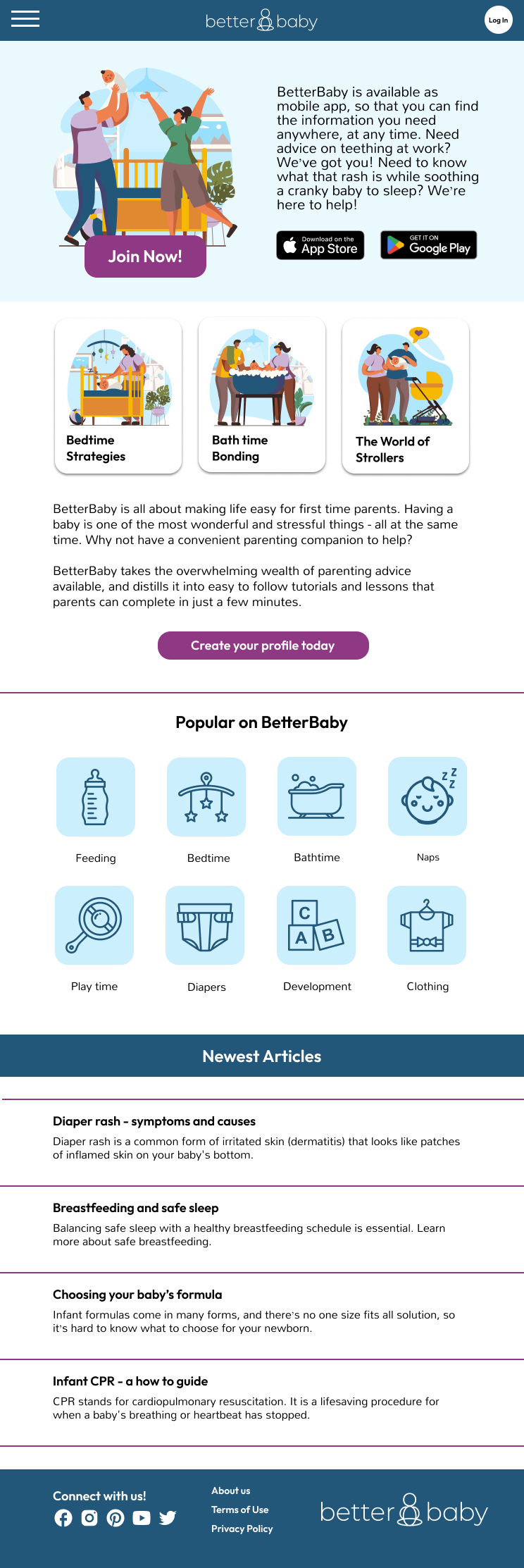 Better Baby mobile web screen for tablet